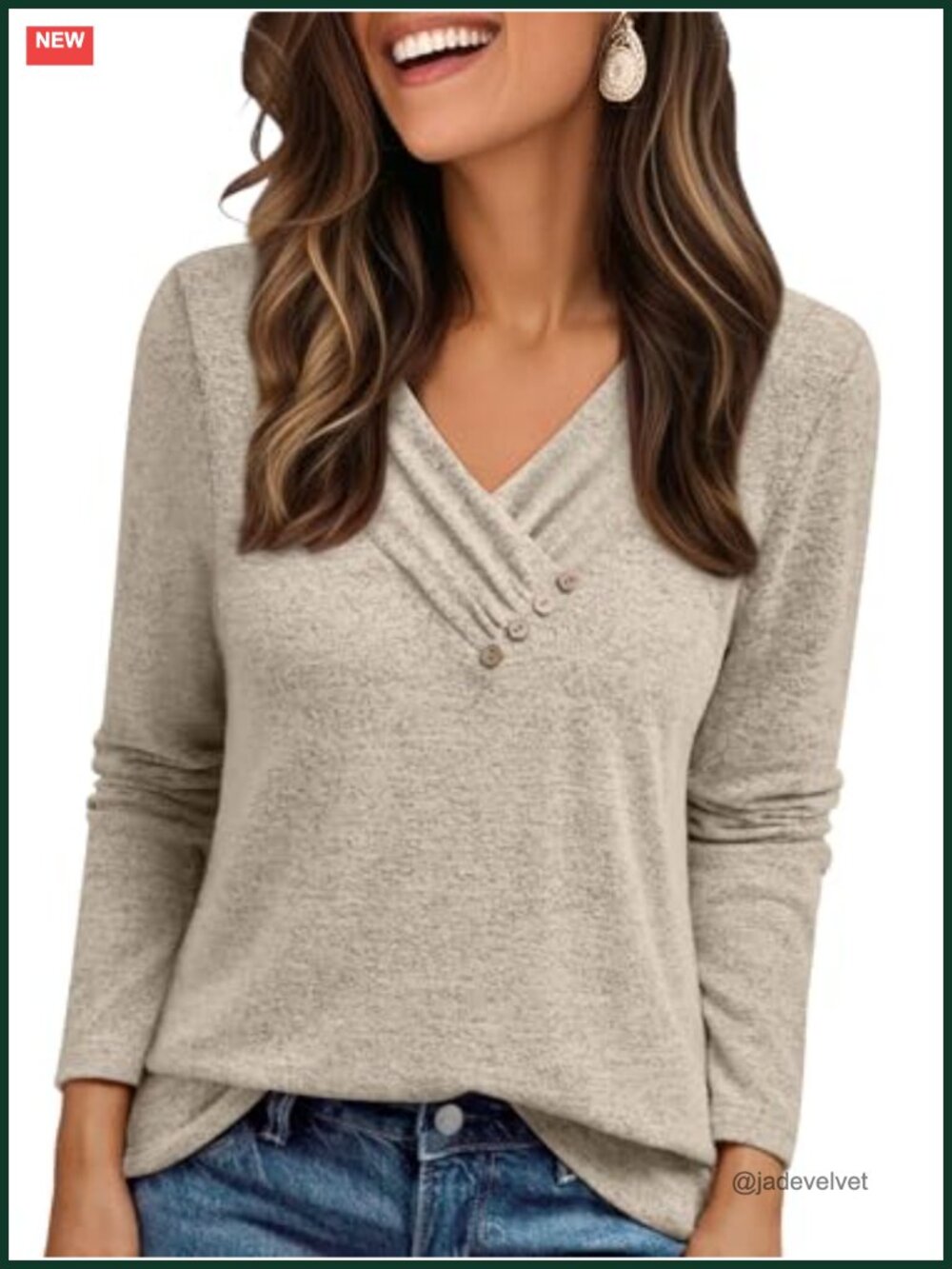 Womens Long Sleeve Tunic Top V-Neck Button Business Casual Fall Blouse